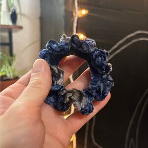 ✨2/$12✨Large Soft Velvet Handmade Blue and Silver Scrunchy!